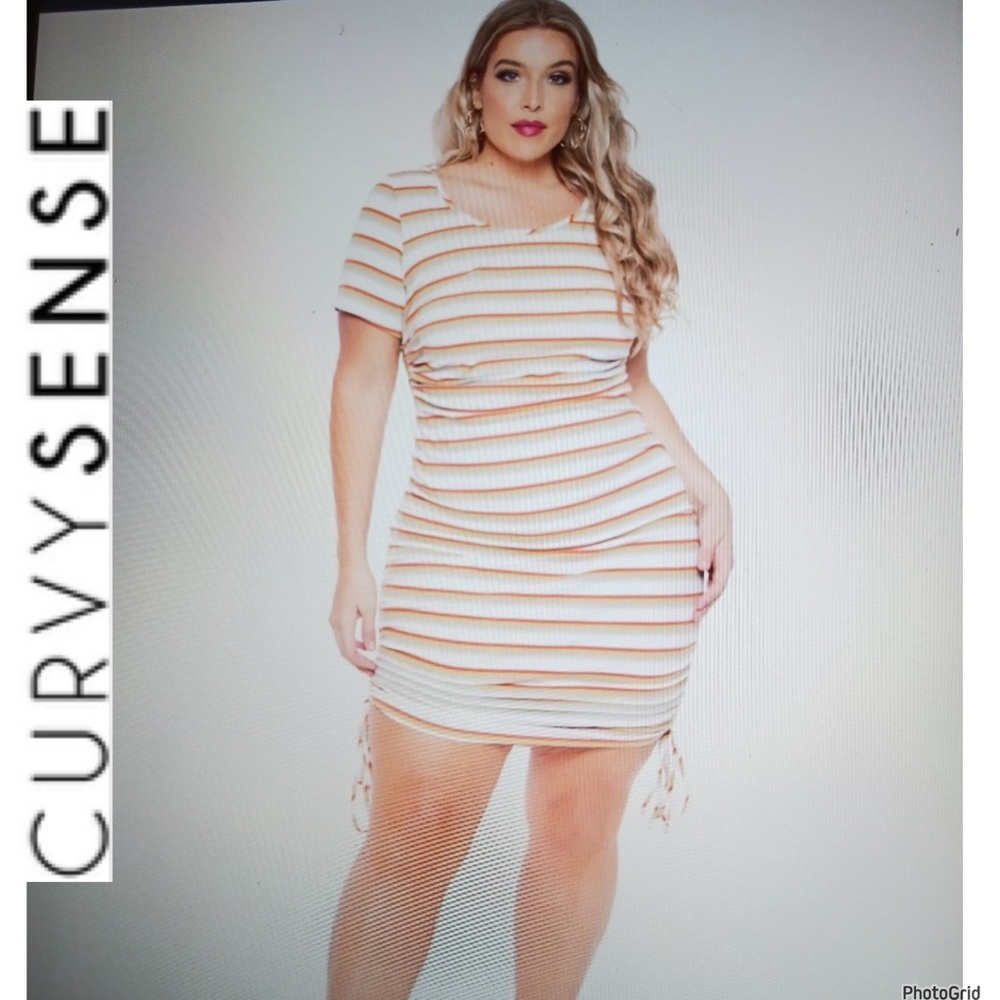 Curvy Sense 3X plus size striped ruched sides bodycon dress
